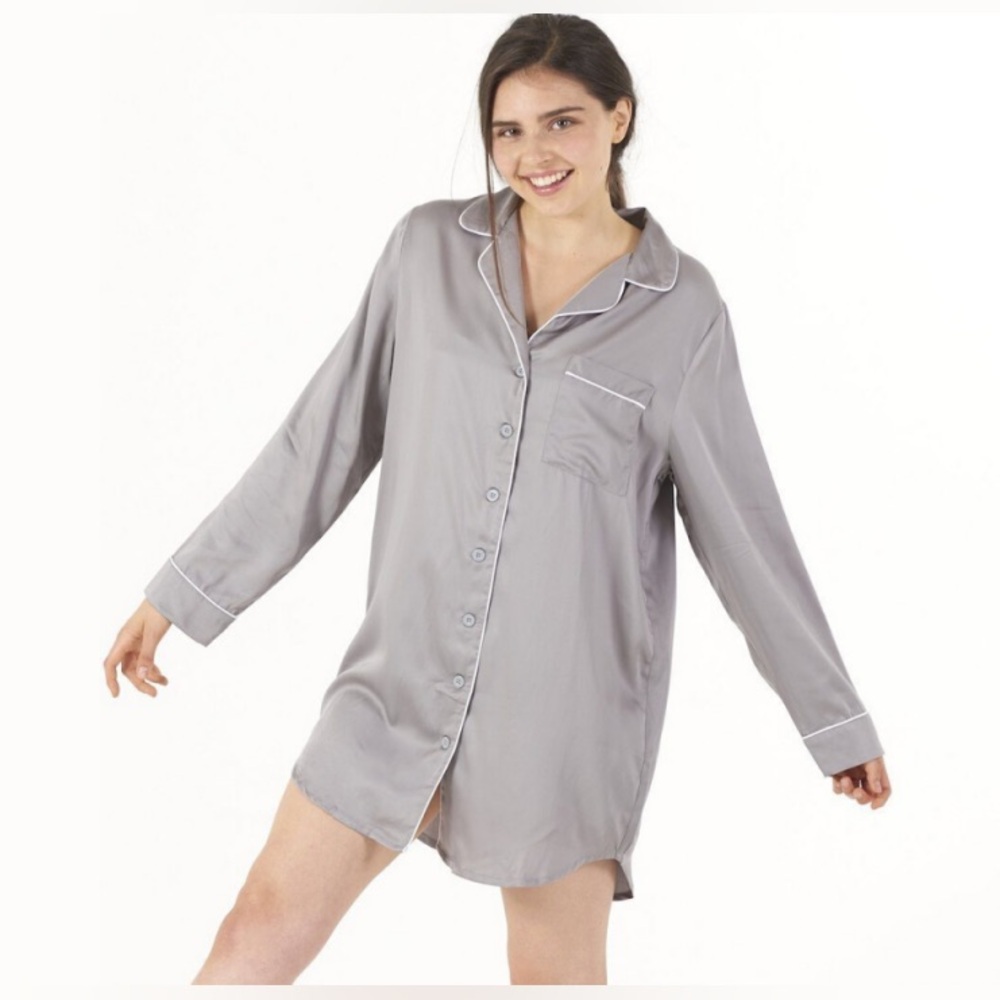 Ettitude Sateen Sleep Shirt in Fog